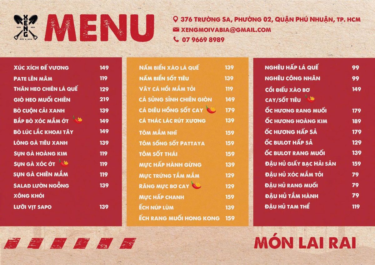 Menu Xẻng 376 Trường Sa