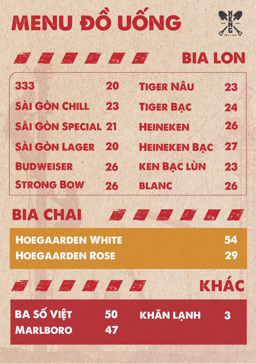 Menu Xẻng 376 Trường Sa - Đồ Uống