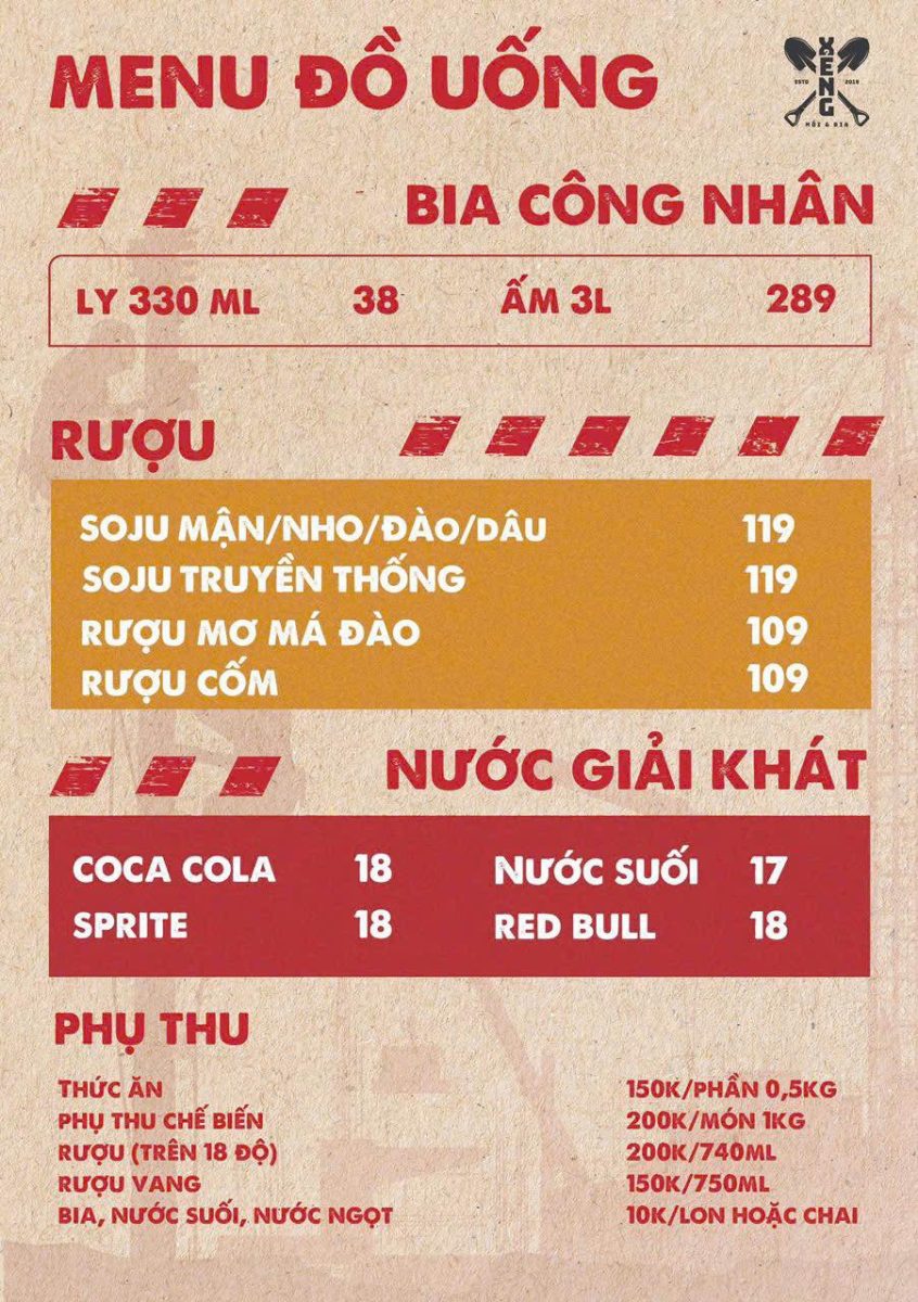 Menu Xẻng 376 Trường Sa - Đồ Uống